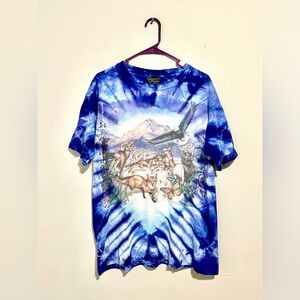 Vintage 90s Lisa Chapman Graphics Mountain Nature Tie Dye Animals XL EUC